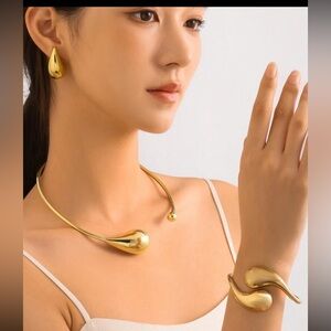 3pcs Stainless Steel Water Drop Bracelet, Earrings & Necklace Jewelry Set